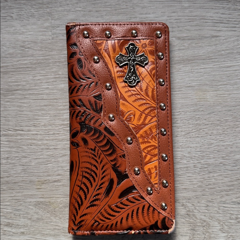 Canyon Sky Cross Wallet Vegan Embossed Leather Southwest Cowgirl Cross Studs